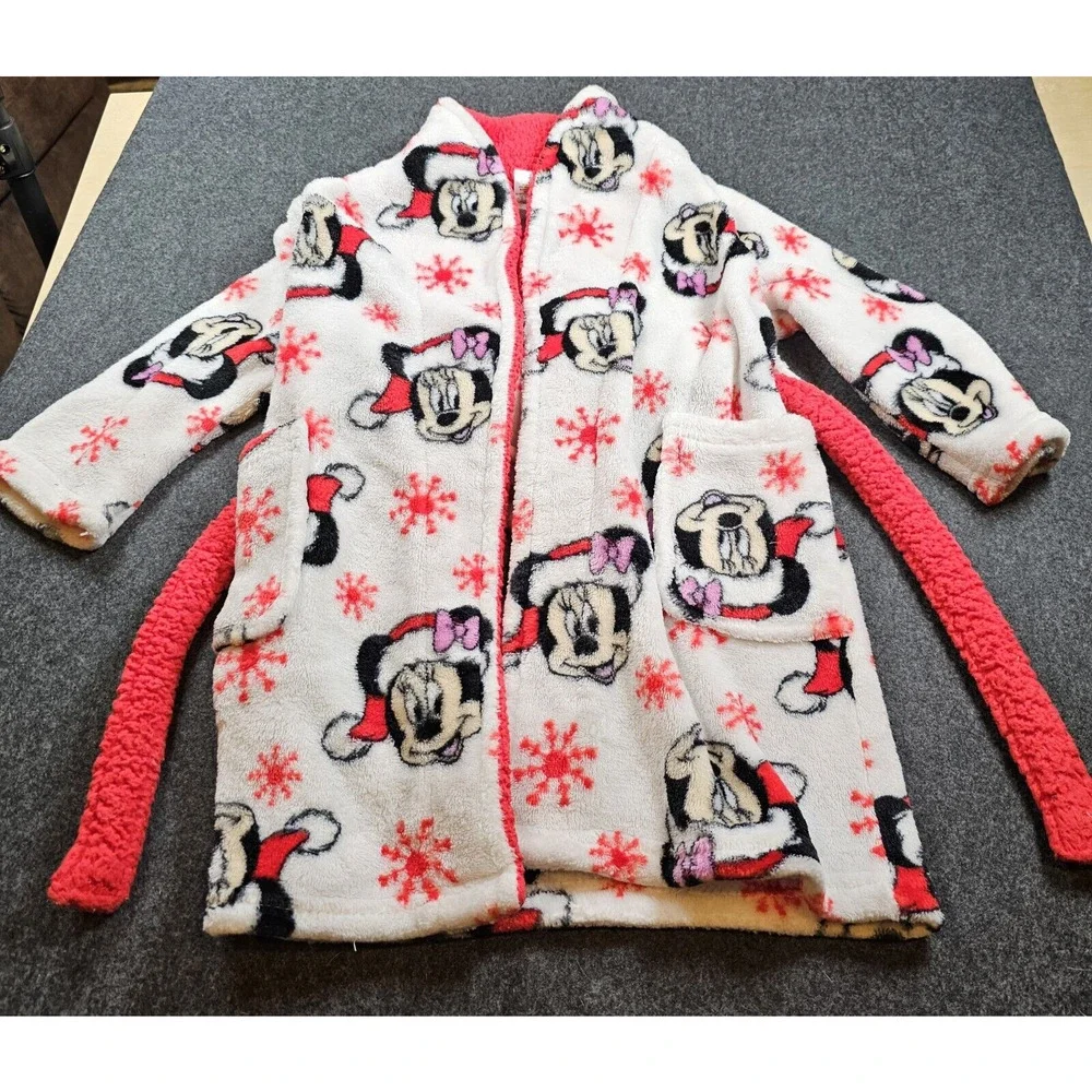 Disney Minnie Mouse Toddler Bath Robe Size 3T Christmas Winter Santa Claus Cozy